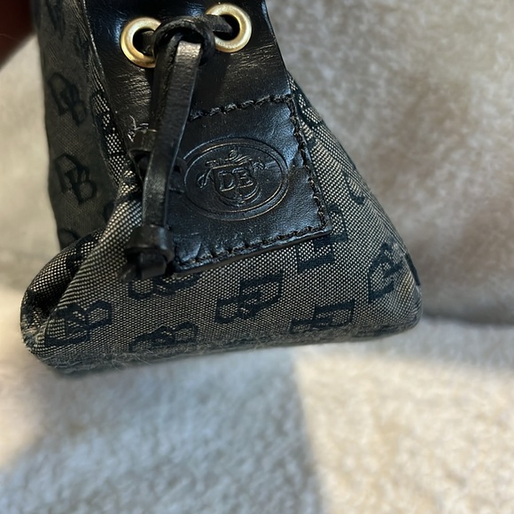 Dooney & Bourke Signature Monogram Tassel Tote Handbag Purse Black Y2K Vintage - Picture 8 of 9